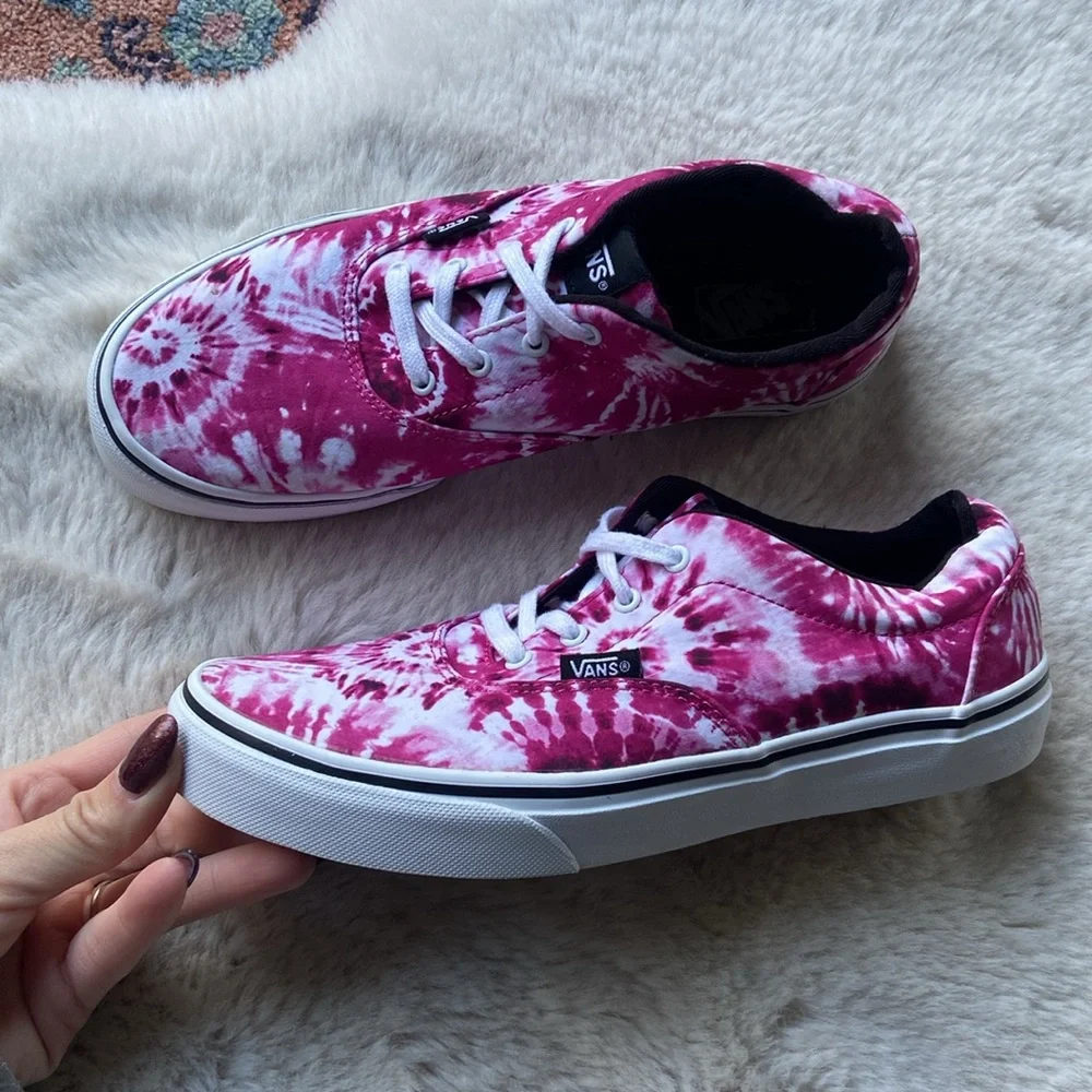 Blokecore Vans sneaker old skool lace up tie dye shoe magenta pink white youth 6